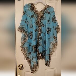 New Plus Size Tourqoise Kimono/Wrap with Print Sz OS